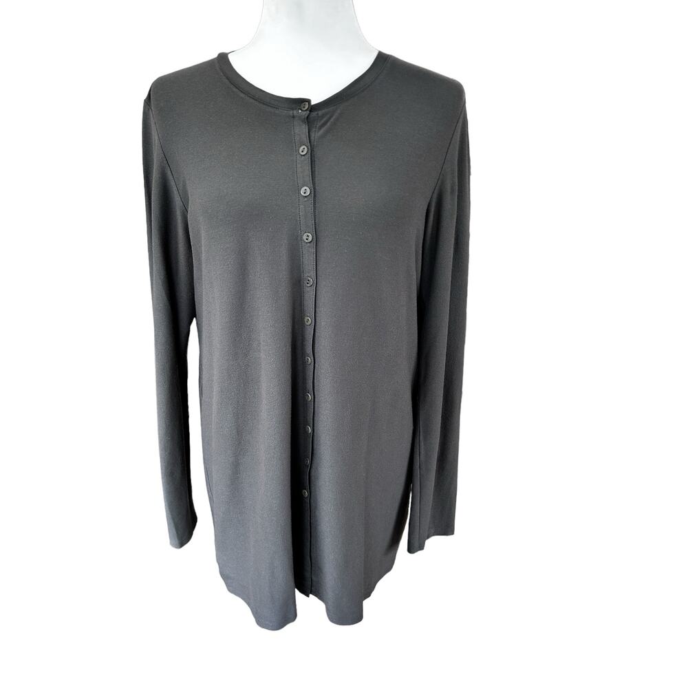 Eileen Fisher Tunic Top Petite Medium Gray Quiet Luxury Lagenlook Minimalist